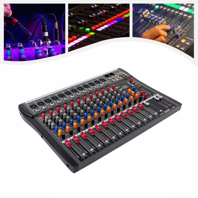 12 Kanal Audio Mixer mit USB Bluetooth Mischpult Soundkarte 48 V Phantomspeisung