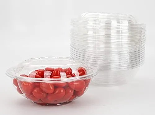 12 Sets 24oz Disposable Plastic Serving Rose Bowls with Lids Salad Containers