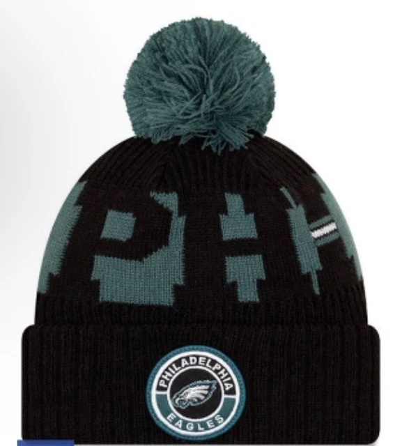 NWT Adult New Era NFL Philadelphia Eagles Sideline Pom Knit Beanie Hat US STOCK NWT Adult New Era NFL Philadelphia Eagles Sideline Pom Knit Beanie Hat US STOCK