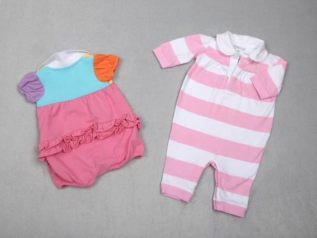 Baby Girls RALPH LAUREN Baby Grow/Shortall Bundle Summer Set Colourblock Age 3m