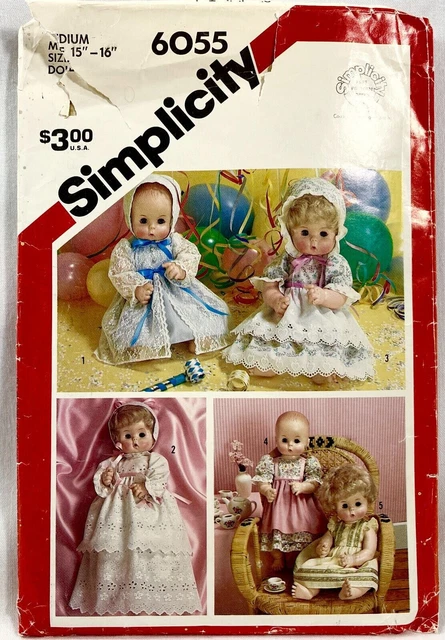 1983 Simplicity Sewing Pattern 6055 Doll Party Dresses 5 Styles 15"-16" 11914