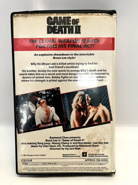 Game of Death II rare Australian CEL Video VHS 80s Bruce Lee HK martial arts 2