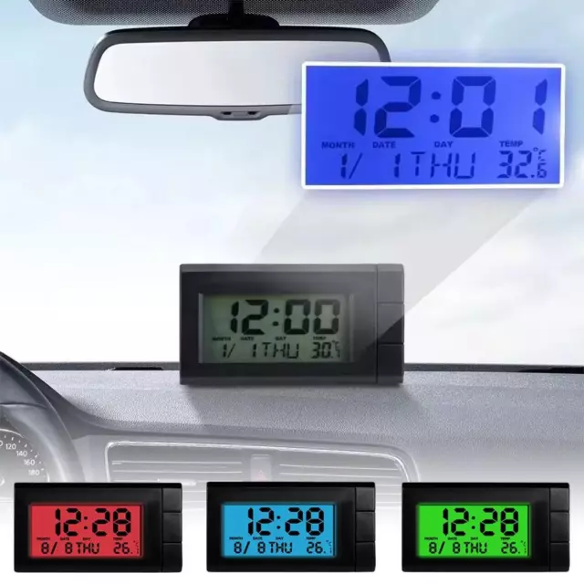 Mini LCD Screen Digital Clock 2in1 Interior Car Auto Desk Dashboard Temperature