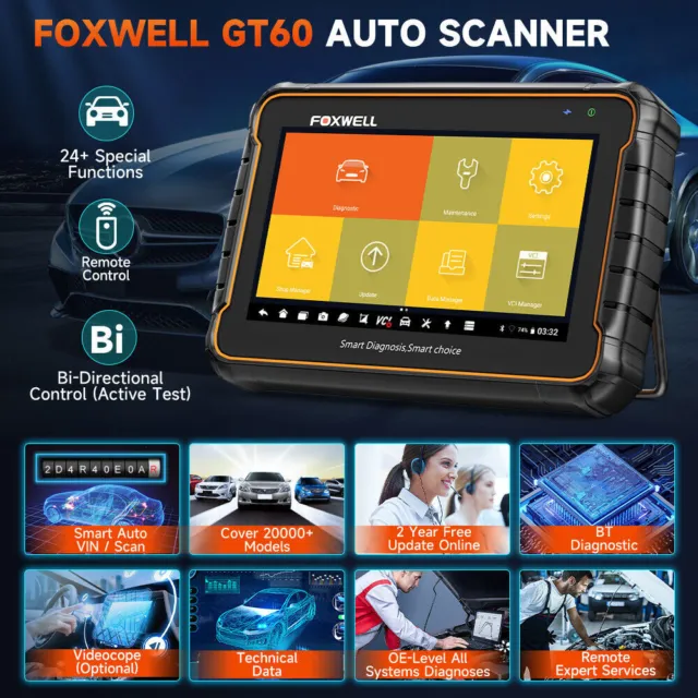 2024 Foxwell GT60 PRO coche profesional OBD2 dispositivo de diagnóstico escáner codificación ECU alemán 2