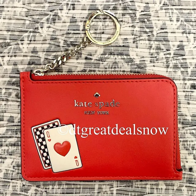 NEW KATE SPADE MEDIUM L ZIP CARD HOLDER RED LUCKY DRAW WLR00289