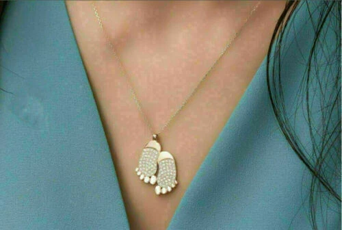 1.50Ct Moissanite Good Pave Set Wedding Baby Feet Pendant 14K Rose Gold Finish 2