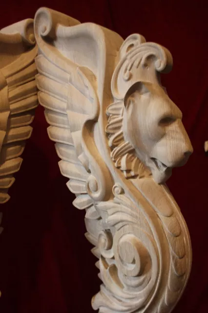 Wooden Stairs Baluster Carved wood  lion pillar Unique kitchen island statue 36"