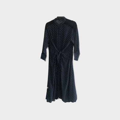 Zara Woman's Navy with White Spots and Black Lace Detail Midi Size Large Dress.