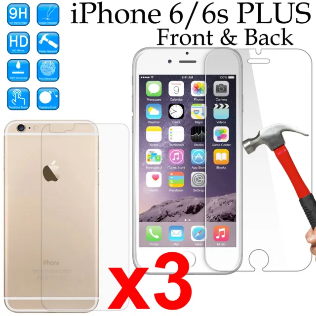 x3 Tempered Glass 9H screen protector for Apple iPhone 6 6s PLUS Front + Back