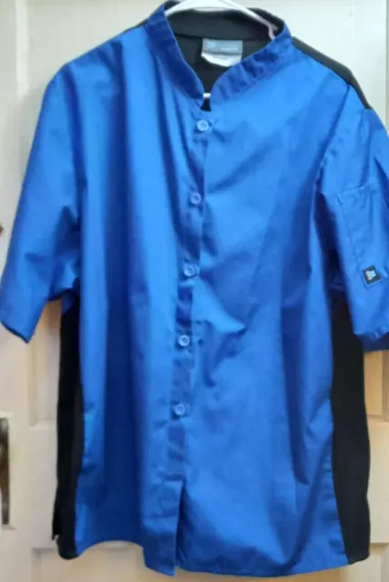Happy Chef Cook Cool Women's Size 2XL Blue Black Button Up Professional Cook Smo