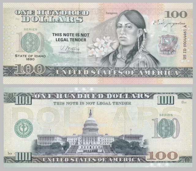 USA 100 Dollars Souvenirschein novelty note - Idaho - Sacagawea