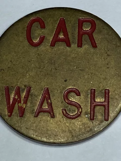 ANTIQUE CAR WASH TOKEN BRASS WITH RED LETTERING LOOK! #qf1