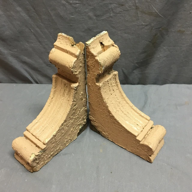 Pair Antique Wood Corbels Shabby Cottage Chic Vintage Shelf Brackets 76-19J