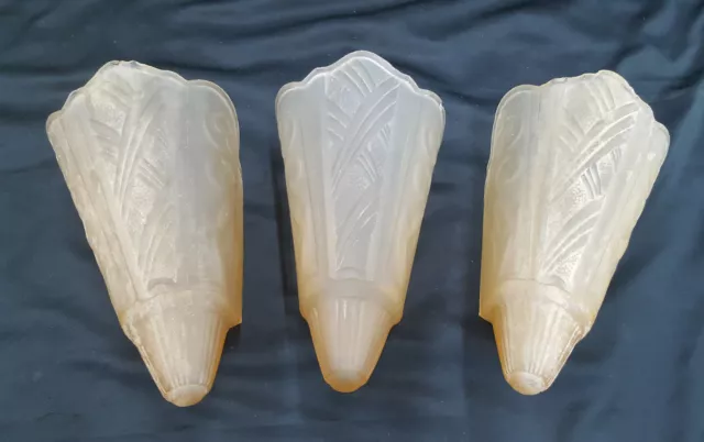 Set of 3 Art Deco Frosted Amber Cone Shaped Slip Shades