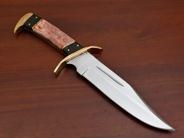 Custom Hand Made D2 Blade Steel Bowie Hunting Knife- Stained Camel Bone- Za-2845