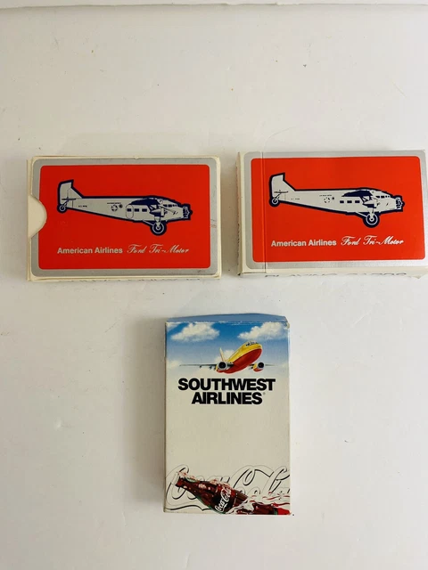 Vintage American Airlines SouthWest Airlines Playing Cards Lot Of 3 Complete