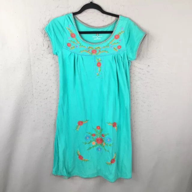 South Main Dress Womens Medium Green Red Floral Embroidery Boho Beach Casual