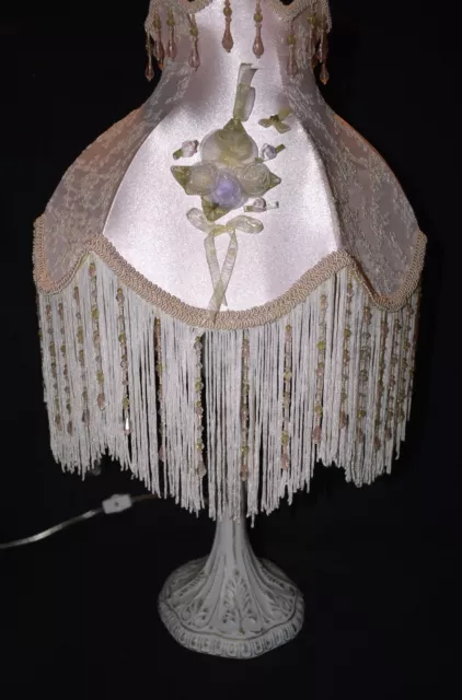 Pink Beaded Fringe Boudoir Table Lamp 22"