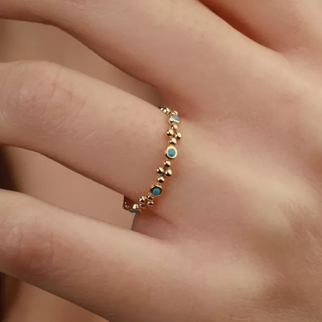 Gorgeous And Stunning 18K Yellow Gold Over Dainty Turquoise Geometric Band Ring