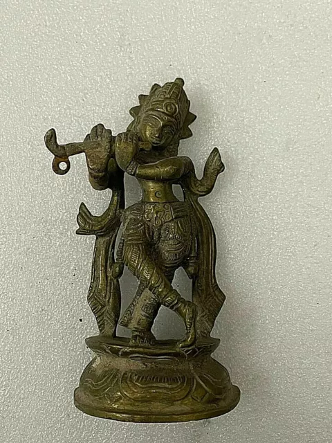 Antique Vintage Brass Krishna Hindu God Old Rare Collectible Period Statue