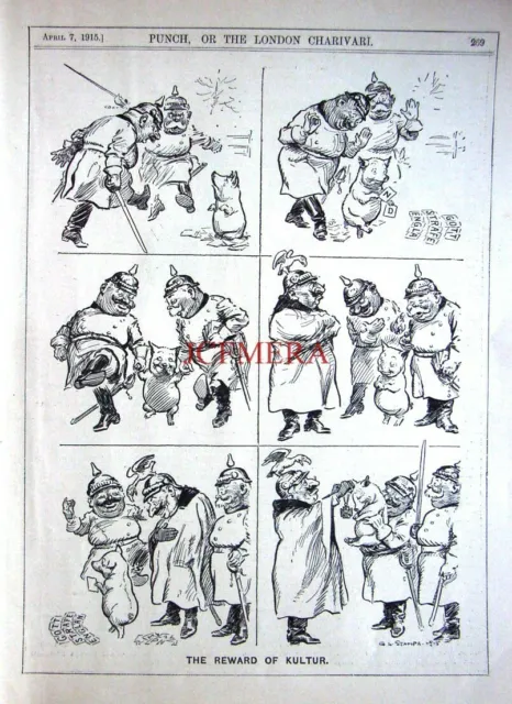 G L STAMPA 'The Reward of Kultur' 1915 WW1 Punch Cartoon Print