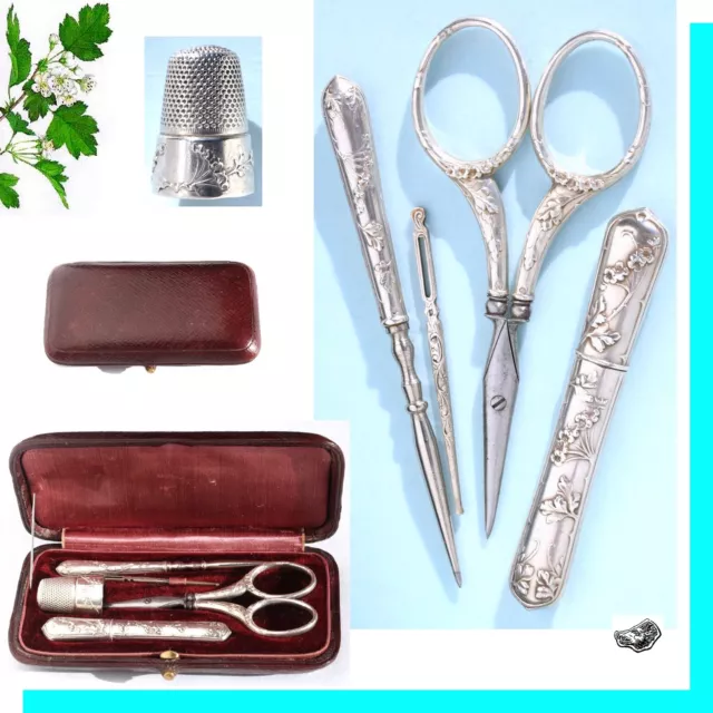 Ciseaux Nogent Anciens Avec Étui En Cuir Bleu - Vintage - Occasion