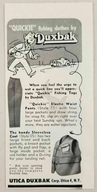1955 Print Ad Utica Duxbak Fishing Clothes Pants & Sleeveless Coat Utica,NY