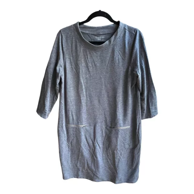 Caslon Size L Petite Gray Crew Neck 3/4 Sleeve Dress