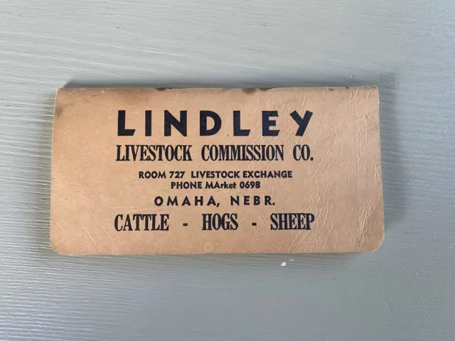 Vintage Lindley Livestock Commission Co. Omaha NE Pocket Notebook Farm Ag