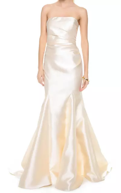 NWT Badgley Mischka Dream Gown in Ivory Exposed Side Zip Strapless Dress 10