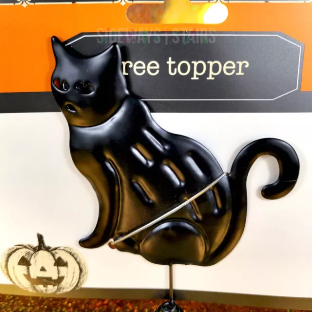 SPOOKY CAT SILHOUETTE HALLOWEEN TREE TOPPER 5" black tin metal decoration cute 3