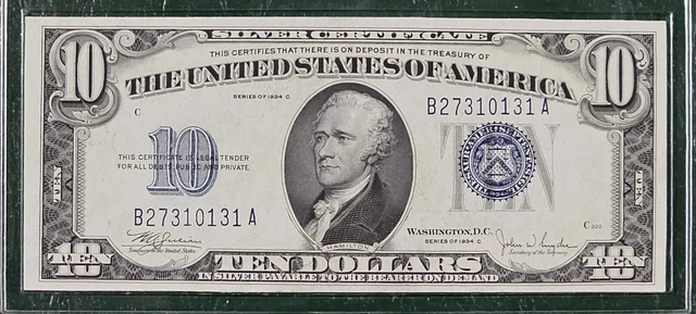 FR 1704 1934-C $10 Ten Dollar Silver Certificates 2 CONSECUTIVE Gem Uncirculated