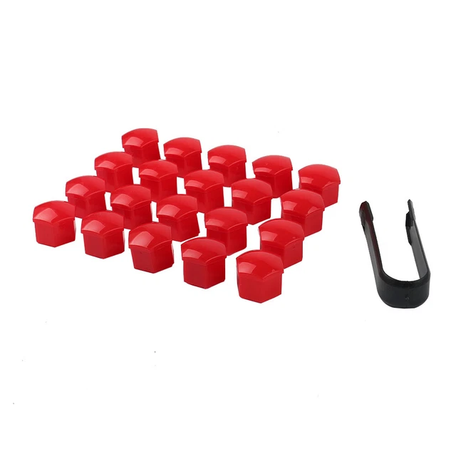 20pcs Red Auto Wheel Lug Nut Caps 17mm + Removal Tool Fits Car - VW AUDI A3 etc.