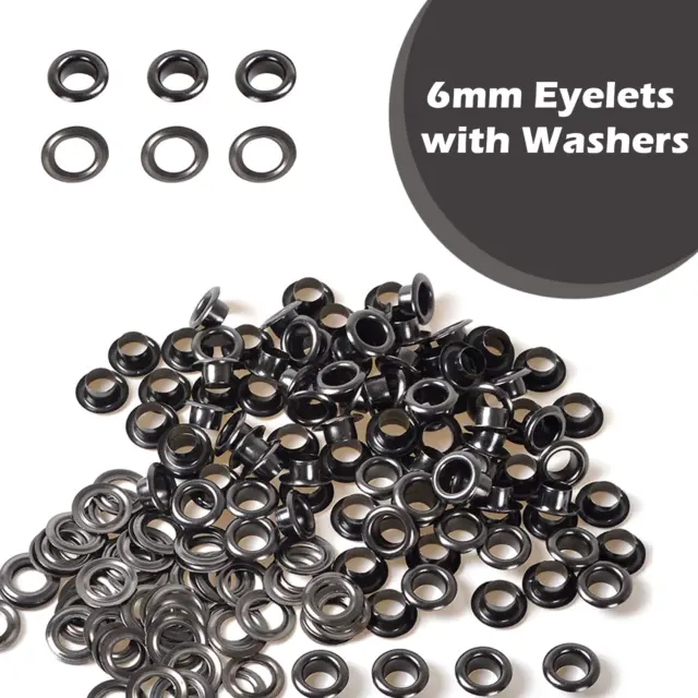 100 x Öse mit Waschmaschine rostfrei Messing Metall Leder Handwerk Reparatur Tülle 6mm 2