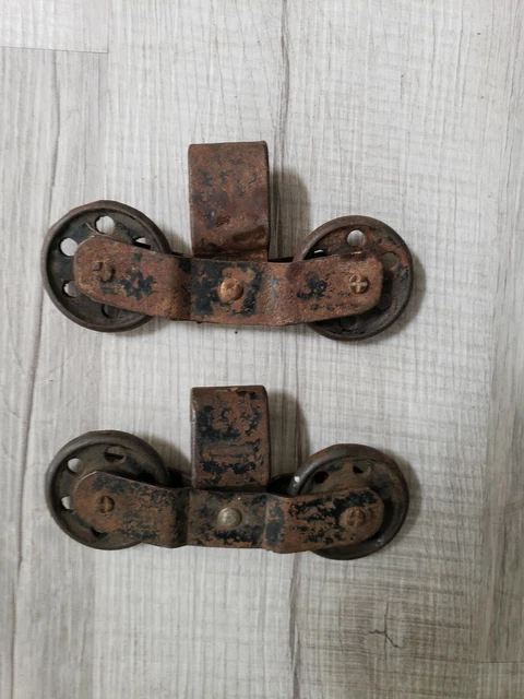 Lot Of 2 Vintage Antique Iron Barn Door Track Roller Hangers 3