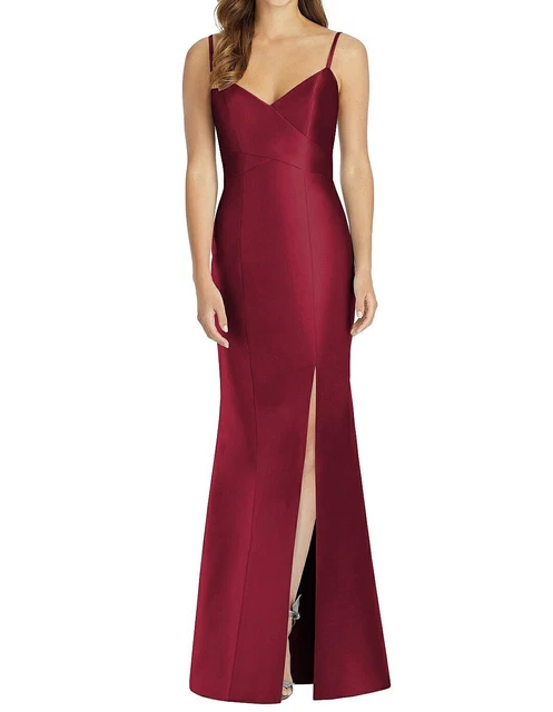 Alfred Sung Damigella senza Maniche Tromba Abito Rosso Bordeaux 0 D758