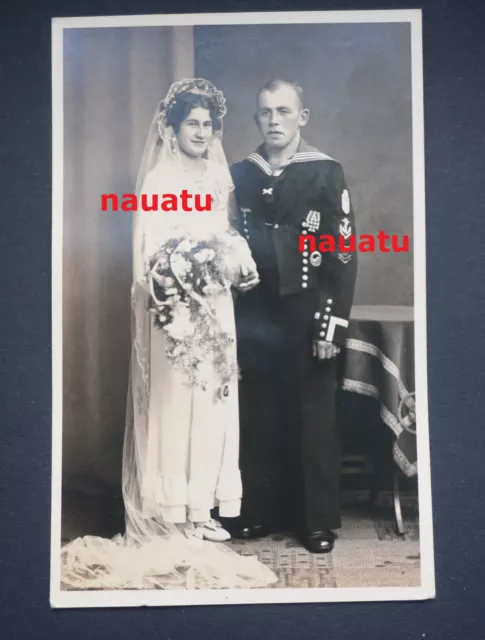 Original Foto Portrait Kriegsmarine Narvikschild, Zerstörer, Hochzeit WW2