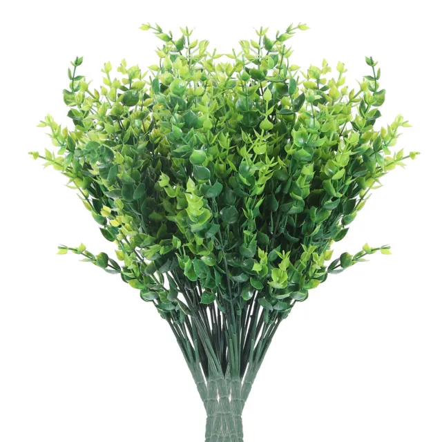 8Pcs Faux Eucalyptus Plants 13" Artificial Shrubs Stems Greenery Outdoor Anti-UV