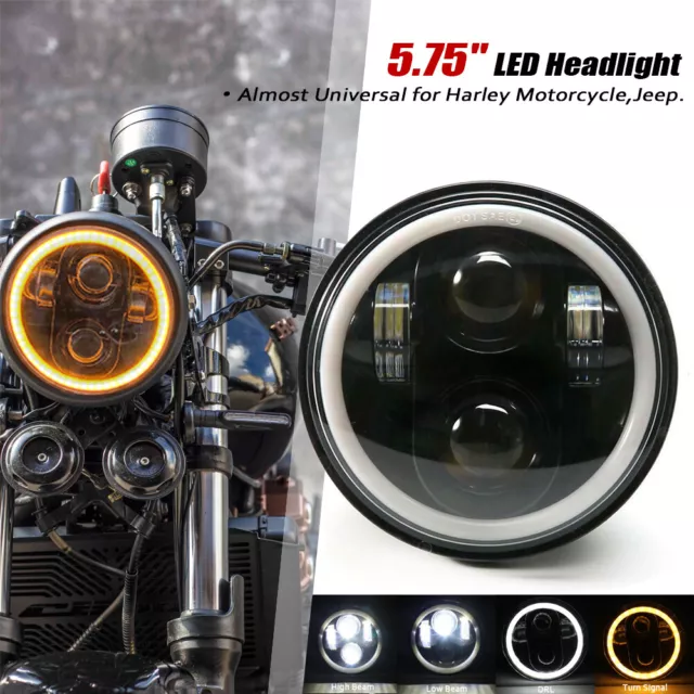 Universal E-Geprüft 5.75" 5-3/4'' Motorrad LED Angel Eye Halo DRL Scheinwerfer