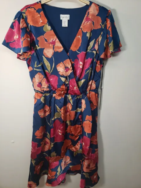 NWT Nicole Miller Blue Floral Size Small Ruffle Dress