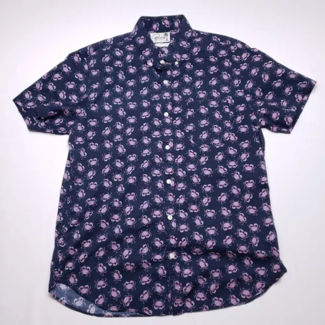 Bonobos Shirt Mens Lareg Blue AOP Crab Slim Fit Button Down Short Sleeve Casual