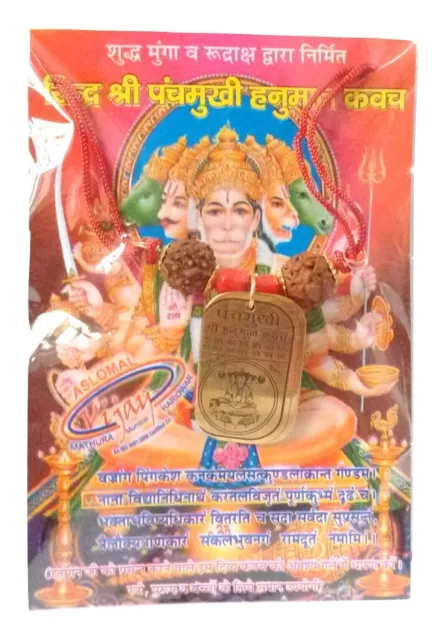 5 Pieces Hanuman Pendant Kavach Protect From Enemy With Rudraksha Bead Energized