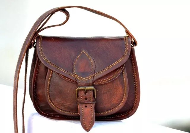 Women Purse Vintage Genuine Brown Leather Cross Body Shoulder Handmade bag india