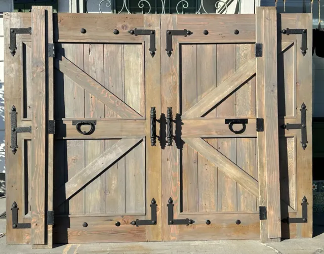 Rustic reclaimed lumber double pre hung barn doors 95-1/2 X 71-1/2 6" jamb gate