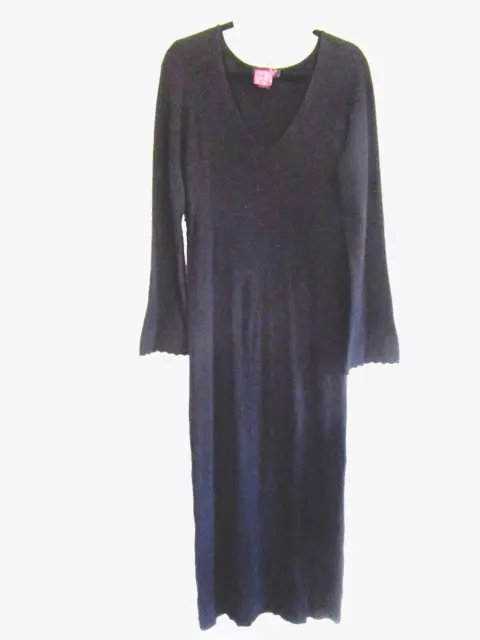 SHAPE FX Women XL Tall Ribbed Knit BLACK V Neck Dress Maxi Sweater Long Sleeve