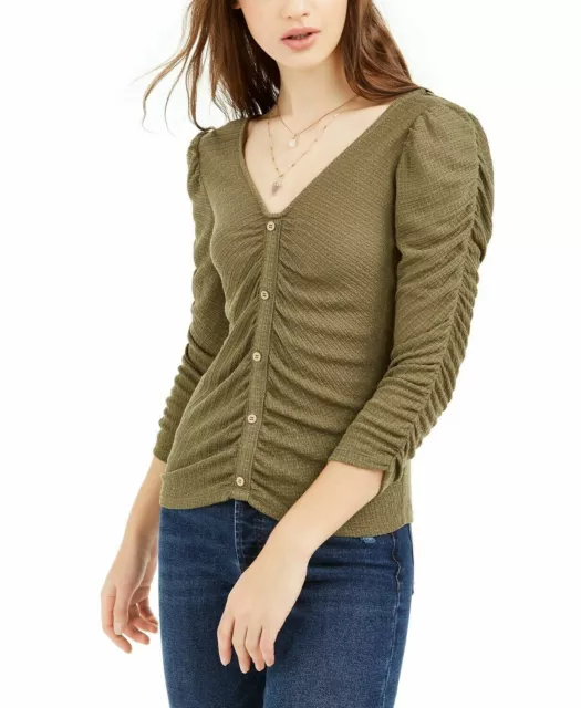 Crave Fame Juniors Size S Olive Green Ruched Textured Top NWT Free Ship