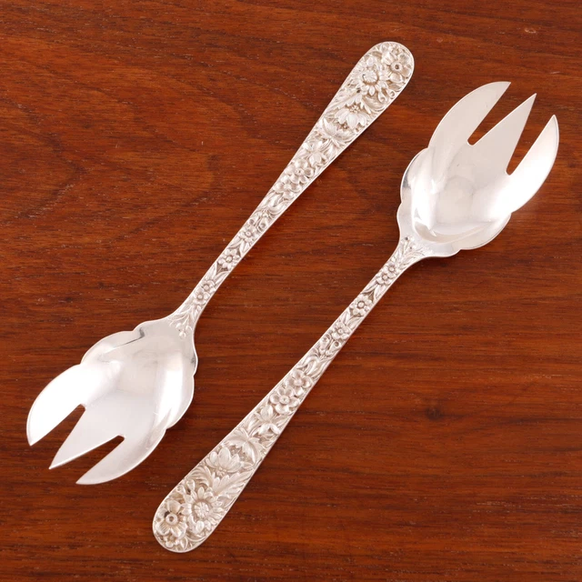 2 S Kirk & Son Inc Sterling Silver Ice Cream Forks, Sporks Repousse 1924-32