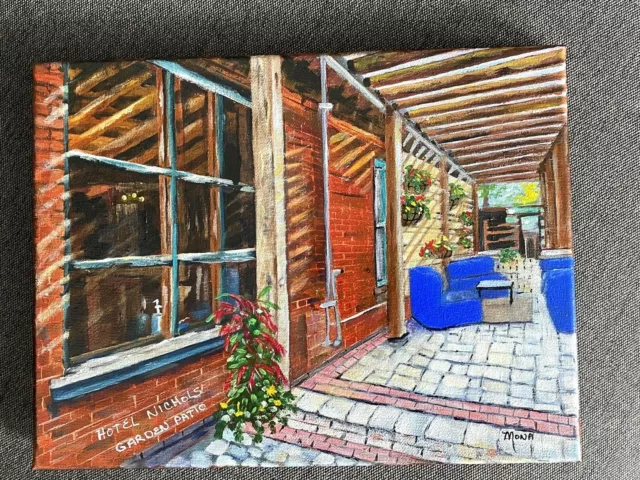 South Haven, Lake Michigan, Tourist Town, Hotel Garden Patio -Acrylic 9 X 12 3