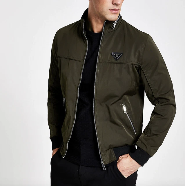 Giacca da corsa River Island MCMLX verde scuro con cerniera anteriore, XXS, NUOVA CON ETICHETTE, CTRL £50