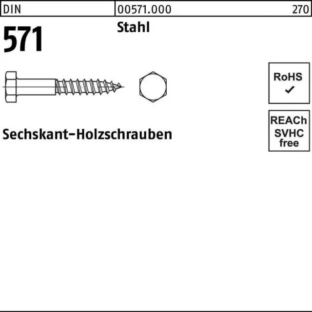 Sechskantholzschraube DIN 571 10 x 50 Stahl